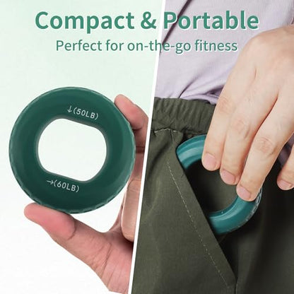 Hand Grip Strengthener, Fingers Exerciser - Silicone Rings for Muscle Training Sports Rock Climbing Finger Rehabilitation,6 Resistance Levels - color: Green(50/60LB)with Box