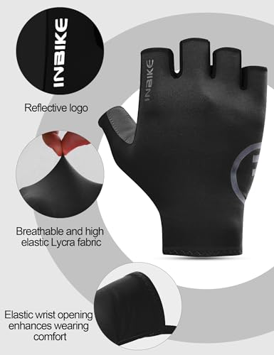 INBIKE Cycling Gloves for Men Women, Breathable Bike Gloves Lightweight Half Finger Biking Glove Mountain Road Bicycle - color: Black, size: Medium