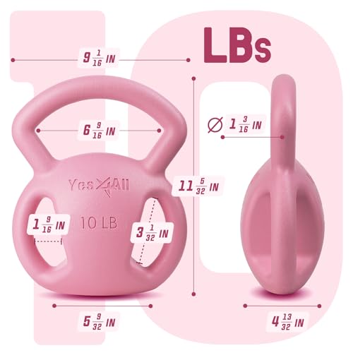 Yes4All Kettlebell, Strength Training Kettlebells for Women, Wide Multi-grip Textured Handle for Home Gym Exercises & Full Body Workout, Single 5–25 lb & Set of 10-15 lb - color: F. 10 - 15LB (Pink+Green), style: B. Combo