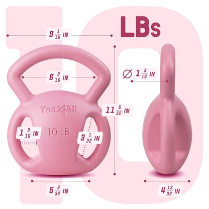 Yes4All Kettlebell, Strength Training Kettlebells for Women, Wide Multi-grip Textured Handle for Home Gym Exercises & Full Body Workout, Single 5–25 lb & Set of 10-15 lb - color: F. 10 - 15LB (Pink+Green), style: B. Combo