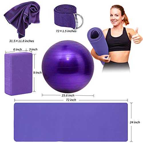 Yoga Starter Kit - 11-Piece Set with Yoga Blocks, Strap, Ball, Mat, Carrying Strap, Net Bag, Cooling Towel