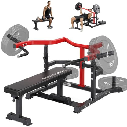 YOLEO Chest Press Machine, 1100LBS Bench Press Machine with Separate Press Station & Adjustable Weight Bench, Independent Converging Arms - color: Red-Black