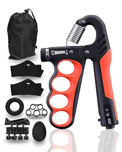 Hand Grip Strengthener & Hand Gripper, ProGrip Strength Trainer with Adjustable Resistance 11-220 LBS, Forearm Strengthener Kit for Home Gym, Rehab & Recovery Training