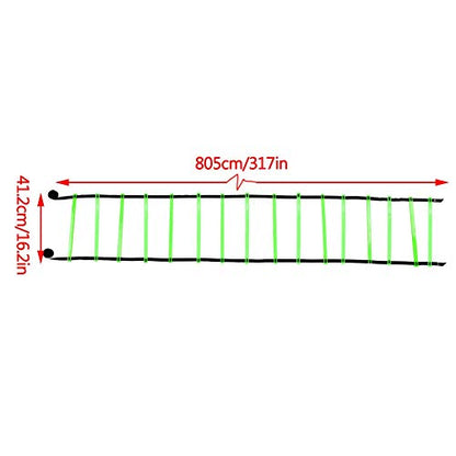 Agility Ladder Speed Ladder Training, 16 Rung Adjustable Flat Plastic Rungs with Durable Nylon Straps for Football Rugby Tennis Baseball Sports - color: Green