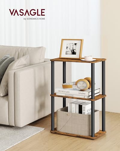 VASAGLE 3-Tier Shelf, Storage Shelves, Bookcase with Shelves, Living Room - color: Rustic Brown + Ink Black, size: 3 Tiers (15"W)