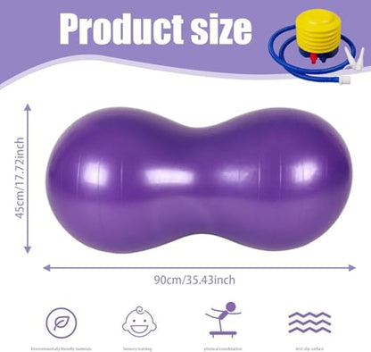 Peanut Yoga Ball, 90x45cm Anti Burst Exercise Ball, Heavy Duty Inflatable PVC Peanut Ball with Pump and Plug, kids/Adult Fitness, Pregnancy Support, Child Physical Therapy, Animal Balance Training - color: purple