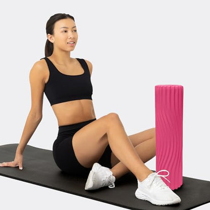 Tidal Roller - Hot Pink - Muscle Massage Foam Roller for Back Pain & Stretching - Firm and Ergonomic Wide Wave Textured - Yoga, Athletics, & Wellness - Full Size, 20" x 5" - color: Hot Pink