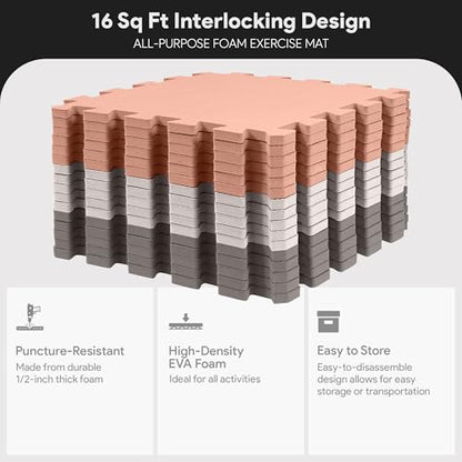 BalanceFrom 16-Pack 12x12 Inches EVA Interlocking Foam Play Tile Mat, Cream/Gray/Beige – 0.4-Inch Thick Non-Slip Puzzle Flooring for 16 Square Feet in Playroom, Nursery, or Playpen at Home