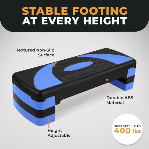 BalanceFrom 31-inch Aerobic Step Platform Trainer with 3 Adjustable Risers - color: Blue