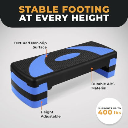 BalanceFrom 31-inch Aerobic Step Platform Trainer with 3 Adjustable Risers - color: Blue