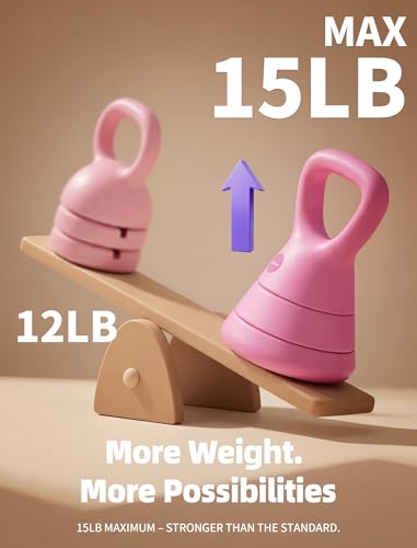 EAST MOUNT 15LB Adjustable Kettlebell Set – 3-in-1 (5/9/15 LB), Compact Adjustable Weights, Wide Triangle Handle and Wrist-Friendly Design for Home Gym, Full-Body Workouts and Strength Training - color: Pink