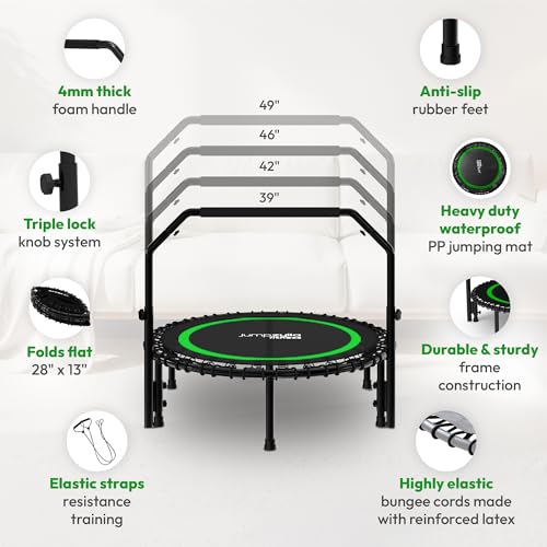 JUMPZYLLA Mini Rebounder Trampoline for Adults, Fitness Trampoline with Bar - color: Green