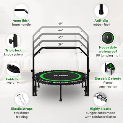 JUMPZYLLA Mini Rebounder Trampoline for Adults, Fitness Trampoline with Bar - color: Green