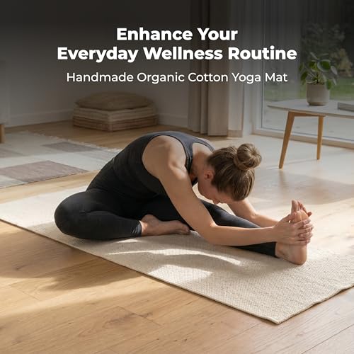 Live Well 360 Handmade Organic Cotton Yoga Mat - Non-Toxic, Chemical-free and All Natural Cloth Yoga Mat - Exercise, Workout, & Fitness Rug - Woven Material - Absorbent & Washable - 78" x 27"