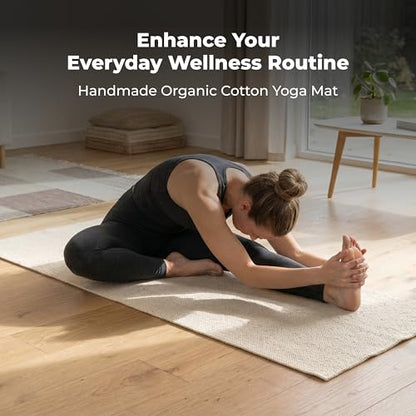 Live Well 360 Handmade Organic Cotton Yoga Mat - Non-Toxic, Chemical-free and All Natural Cloth Yoga Mat - Exercise, Workout, & Fitness Rug - Woven Material - Absorbent & Washable - 78" x 27"