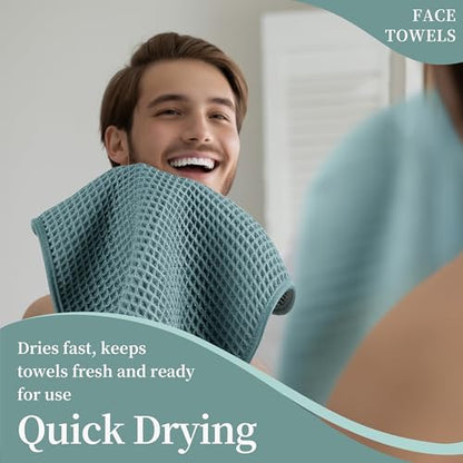 Microfiber Waffle Face Towels, 2 Pieces, Soft, Absorbent, Fast Drying, Lint Free 430 GSM (Green) - color: Green