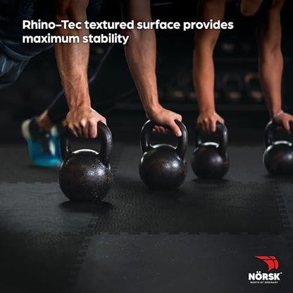 Dual-Surface Gym Exercise Mats 1/2" Thick EVA Interlocking Foam Tiles with Rubber-Tec Top Layer, Perfect Gym Flooring for Home Gym, 4 Tiles & 8 Trim Pieces