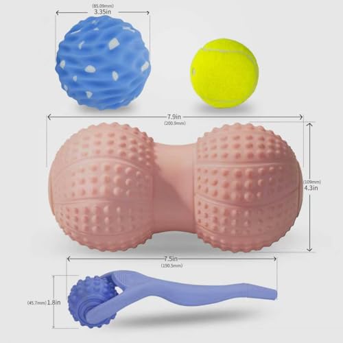 3 in 1 Silicone Massage Ball Set Peanut Ball for Neck and 3.35" Spine Fascia Ball for Foot and Glute Handle Ball for Back Myofascial Release Kit for Plantar Fasciitis Deep Tissue Trigger Point