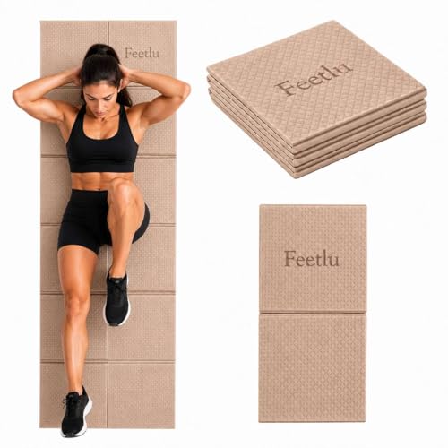 Foldable Yoga Mat, 72" x 24", 6mm Thick, Lightweight & Non-Slip - color: Khaki