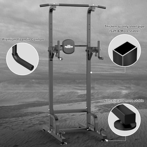 RELIFE REBUILD YOUR LIFE Power Tower Pull Up Bar Station Workout Dip Station for Home Gym Strength Training Fitness Equipment - color: Black