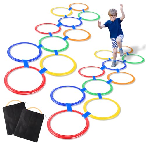 2 Sets of Hopscotch Outdoor Squares 20 Pcs Hopscotch Ring Game with 30 Pcs Connectors Outdoor Indoor Obstacle Course for Kids Playground Agility Training(11 Inch,Hoop) - style: Hoop