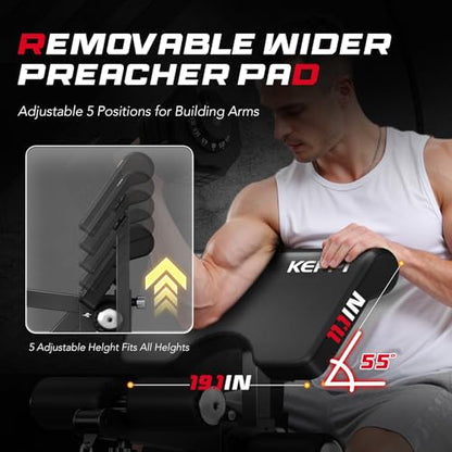 Weight Bench, 1200LBS Workout Bench with Leg Extension/Curl and Preacher Curl Attachment, Flat Incline Decline Weight Bench for Home Gym - Bench3000 Max