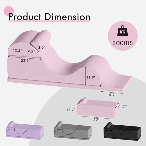 Convertible Yoga Chair for Adults, Ergonomic Foam Lounge with Lumbar Pillow, Washable Cover, Side Pocket, No Assembly Needed – Great for Exercise, Stretching & Relaxation (Light Pink, 21-inch) - color: Light Pink