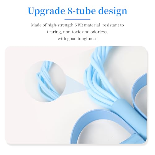 2 Pack 8-Tube Pedal Resistance Bands, Elastic Sit-Up Pull Rope with Handles for Abdomen, Waist, Arm and Leg Stretching, Home Gym Fitness Workout (Blue/Purple)