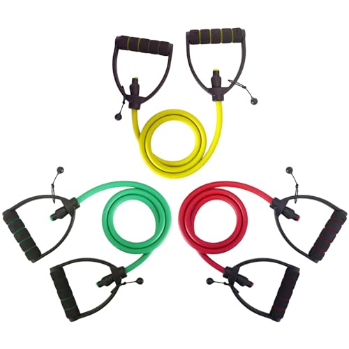 3 PCS Resistance Exercise Band with Handles, Exercise Bands with Handles, Workout Bands Resistance for Men or Women, Arm Bands for Workout-Door Anchor and Starter Guide Included