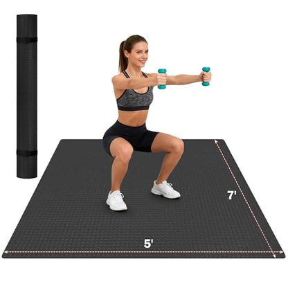 Stepwaver Extra Large Exercise Mat, 6'x4'/7'x5' /8'x5' (6mm) Thick Workout Mat for Home Gym & Garage Flooring, Shoe-Friendly, Non-Slip, Ultra Durable, Thick Large Workout Mats for Home Workouts