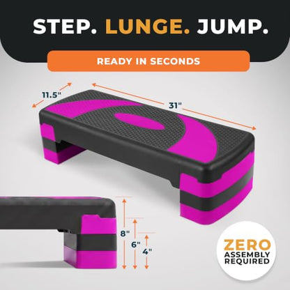 BalanceFrom 31-inch Aerobic Step Platform Trainer with 3 Adjustable Risers - color: Pink
