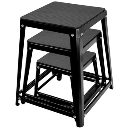 Plyometric Platform Box 12/18/24/30 Inch Steel Fitness Exercise Jump Box for Home Gym Plyometric Jumping Exercise Fit Training - style: Black 3-piece set