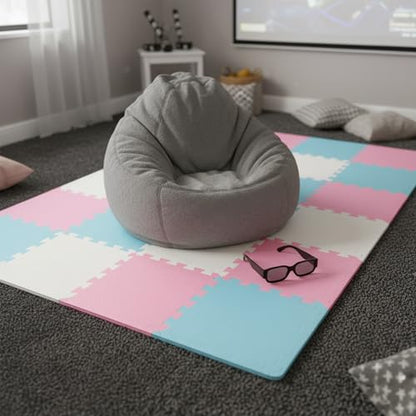 Interlocking Foam Floor Tiles 18-Pack Set, Thick EVA Exercise Foam Mats 12"x12", Non-Slip Gym Yoga Mat Waterproof Puzzle Tiles, Non-Toxic Floor Padding for Home Playroom Kids Room, Noise Absorbing Floor Protection