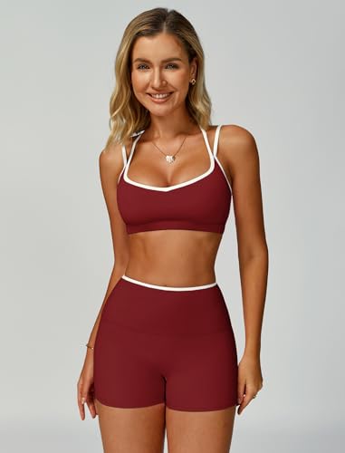 Two Piece Workout Sets For Women Sports Bra Matching High Waist Scrunch Butt Shorts Gym Yoga Athletic Clothes