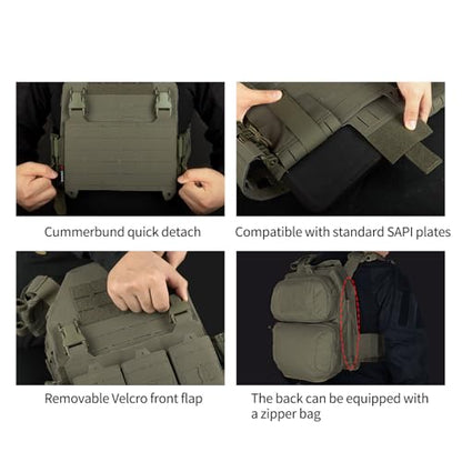 Tactical Vest for Men - Lightweight Quick Release Modular Vest Adjustable Airsoft Vest Outdoor for Running Training - color: Tan