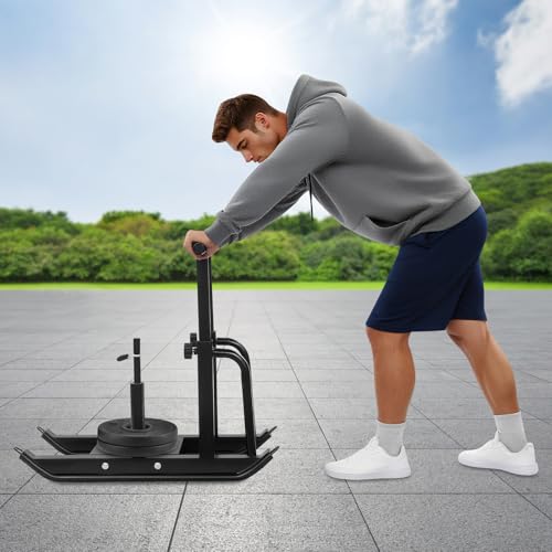 Fitness Sled, Weight Sleds for Training, Adjustable Height Workout Sled for Training Running Speed Heavy-Duty Push Pull Sleds for 1" & 2" Weight Plate Push-Pull Gym Equipment for Exercise