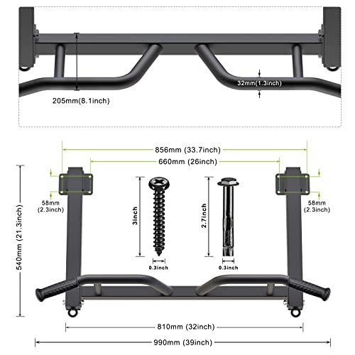 Kipika 32" Ceiling Mounted Pull Up Bar - Heavy Duty, Highly Adjustable, Multifunctional Chin Up Bar - Home Gym System with Punching Bag Hanger and Resistance Bands Training - color: Joist Pull Up Bar