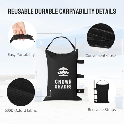 CROWN SHADES Sand Bags for Canopy Legs (120 LBS) Sandbags for Weight, Canopy Weights, Pop Up Tent Weights Bags, Black (Unfilled)
