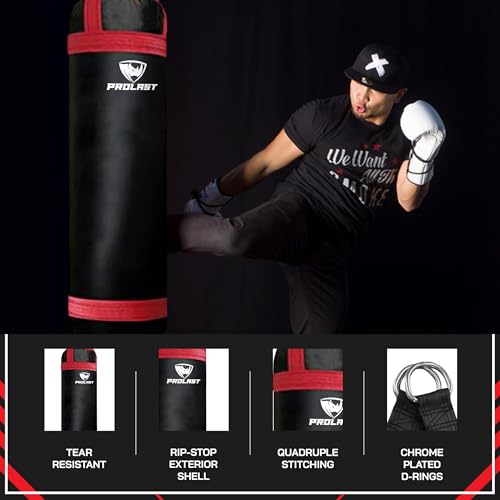 4 ft 80lb Heavy Boxing Punching Bag, Muay Thai, MMA, Strength Training Equipment, Hanging, Unfilled, Rhino Logo, Two Tone, Red