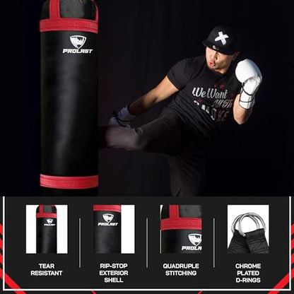 4 ft 80lb Heavy Boxing Punching Bag, Muay Thai, MMA, Strength Training Equipment, Hanging, Unfilled, Rhino Logo, Two Tone, Red