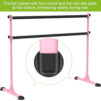 Dolibest Freestanding Ballet Bar, Height Adjustable Ballet Bar, Heavy Duty Dance Bar, with Non-Slip Rubber Pads, Enhanced Stability, Dance/Yoga/Fitness Stretching Bar, Ideal for Kids and Adults - color: Pink- 6ft Steel Cross Bar+ Black Cloth Cover