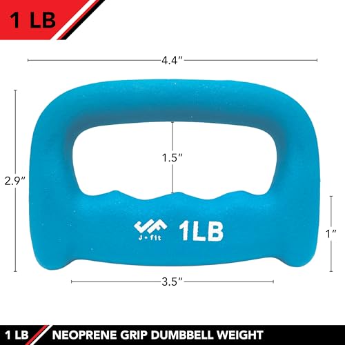 JFIT Neoprene D Grip Dumbbells - Single Weights 1LB-5LB - Premium Non-Slip, Hand Weights, Ergonomic Design - style: 1 Pound