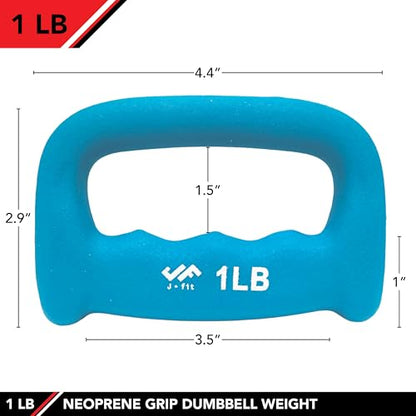 JFIT Neoprene D Grip Dumbbells - Single Weights 1LB-5LB - Premium Non-Slip, Hand Weights, Ergonomic Design - style: 1 Pound