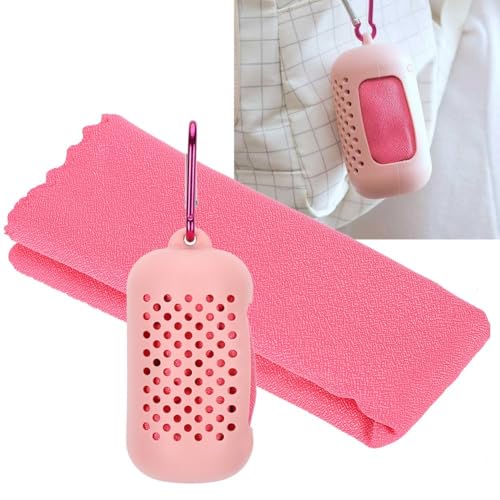 Microfiber Cooling Towel with Silicone Case Breathable and Absorbent Quick-Dry Sport Towel for Gym, Running & Travel(Pink) - color: Pink