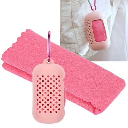 Microfiber Cooling Towel with Silicone Case Breathable and Absorbent Quick-Dry Sport Towel for Gym, Running & Travel(Pink) - color: Pink