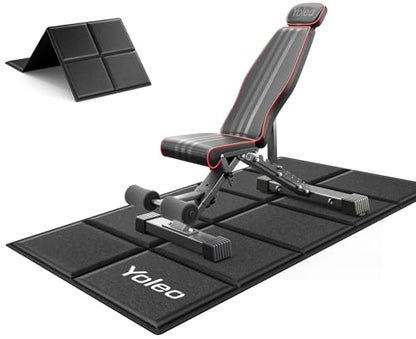 YOLEO Adjustable 660LBS Weight Bench, Foldable Workout Bench with Extended Head/Neck Protection/Spine Support for Bench Press, Fast Folding Design(Gym Mat+660LBS Weight Bench）