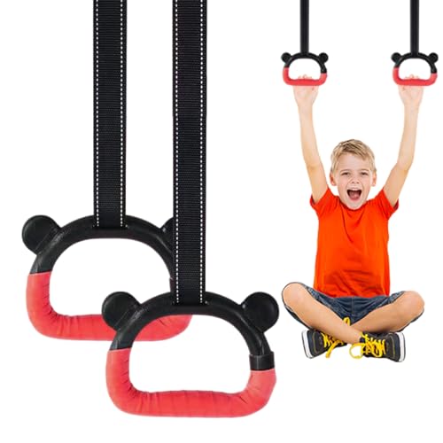 Kids Gymnastics Rings, Children's Home Gym Equipment, Children's Adjustable Strap Strength Training Rings, Pulling Rings for Physical Training - color: Red