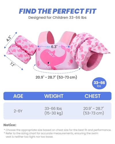 Gogokids 2-in-1 Toddler Swim Vest Pool Floaties for Kids[CPC Certified & Remove Crotch Strap]Puddle Float Jumper 24-66 Pounds, Toddler Arm Floaties Swim Jacket Water Wings for kids Boys Girls Swimmies