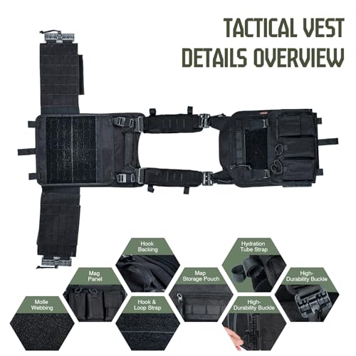 Tactical Vest for Men - Lightweight Modular 3D Breathable, Adjustable Quick Release for Training, Hunting, Outdoor - color: Black