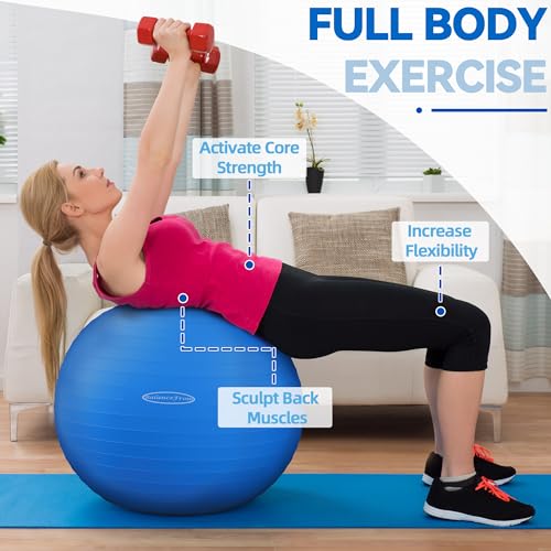 Fitvids Anti-Burst and Slip Resistant Exercise Ball Yoga Ball Fitness Ball Birthing Ball with Quick Pump - color: Blue, size: L(23-26in/58-65cm)